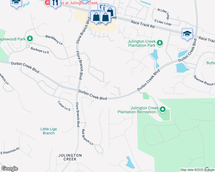 map of restaurants, bars, coffee shops, grocery stores, and more near 724 Dewdrop Loop in Jacksonville