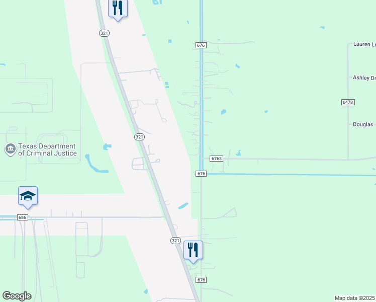 map of restaurants, bars, coffee shops, grocery stores, and more near 7398 Texas 321 in Dayton