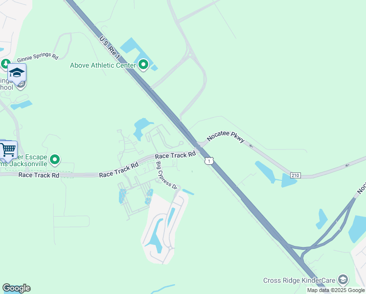 map of restaurants, bars, coffee shops, grocery stores, and more near 6493 Race Track Road in Jacksonville