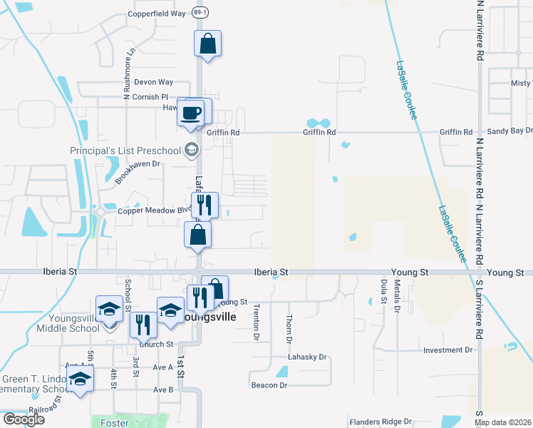 map of restaurants, bars, coffee shops, grocery stores, and more near 108 Bizkit Drive in Youngsville