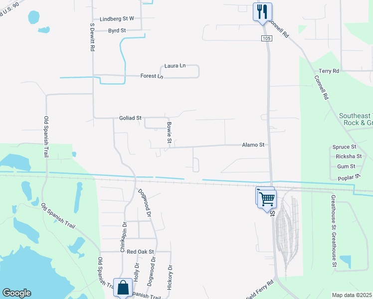 map of restaurants, bars, coffee shops, grocery stores, and more near 655 Alamo St in Vidor