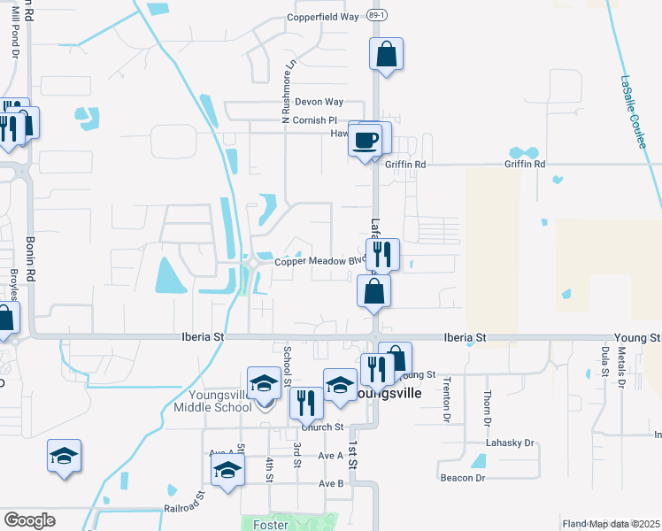 map of restaurants, bars, coffee shops, grocery stores, and more near 107 Robin Dale Drive in Youngsville