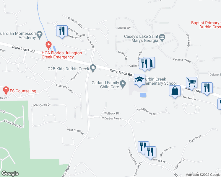 map of restaurants, bars, coffee shops, grocery stores, and more near 432 Mallowbranch Drive in Saint Johns