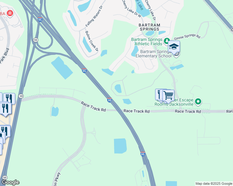 map of restaurants, bars, coffee shops, grocery stores, and more near 6067 Bartram Village Drive in Jacksonville