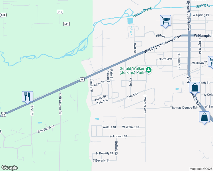 map of restaurants, bars, coffee shops, grocery stores, and more near 204 Susan Street in Perry