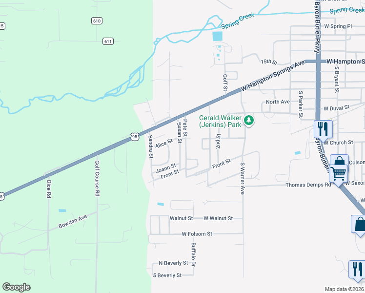 map of restaurants, bars, coffee shops, grocery stores, and more near 204 Susan Street in Perry