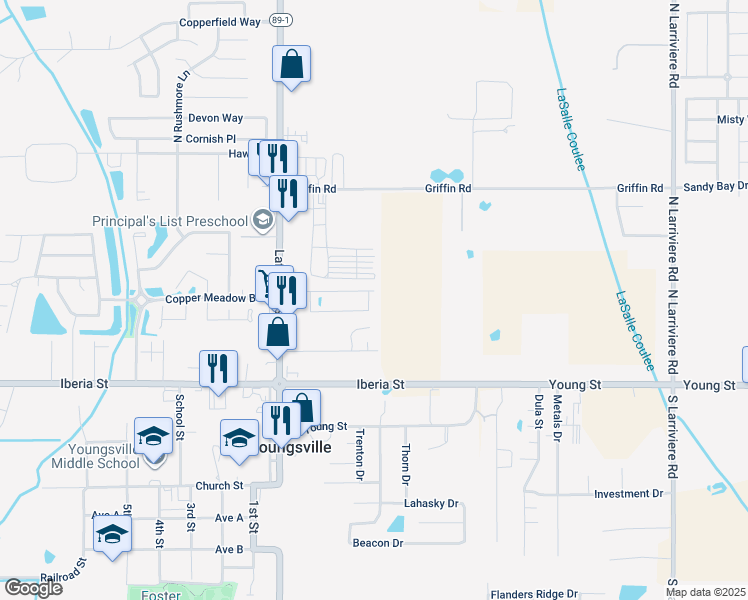 map of restaurants, bars, coffee shops, grocery stores, and more near 110 Bizkit Drive in Youngsville
