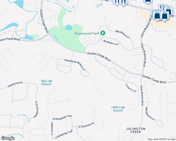 map of restaurants, bars, coffee shops, grocery stores, and more near 260 Sweetbrier Branch Lane in Saint Johns