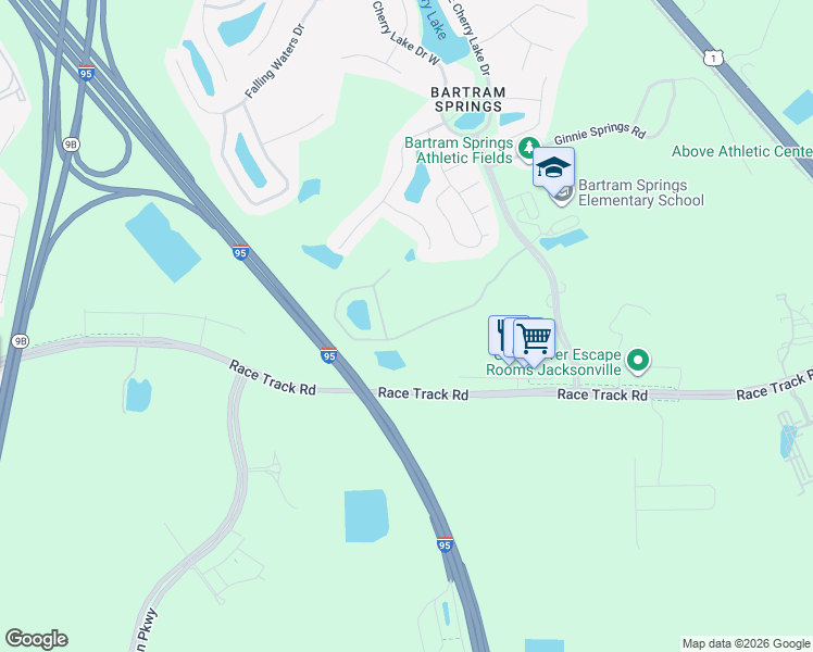 map of restaurants, bars, coffee shops, grocery stores, and more near 6118 Bartram Village Drive in Jacksonville