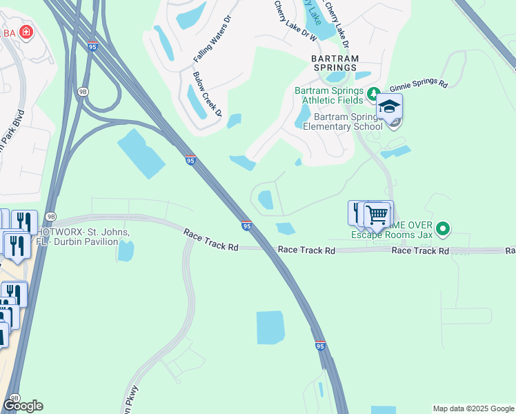 map of restaurants, bars, coffee shops, grocery stores, and more near 6012 Bartram Village Drive in Jacksonville