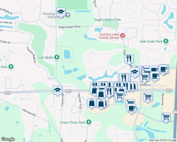 map of restaurants, bars, coffee shops, grocery stores, and more near 1786 Casselberry Court in Orange Park