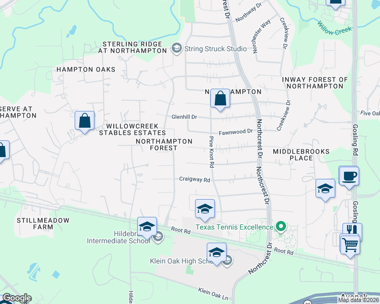 map of restaurants, bars, coffee shops, grocery stores, and more near 6514 Darby Way in Spring