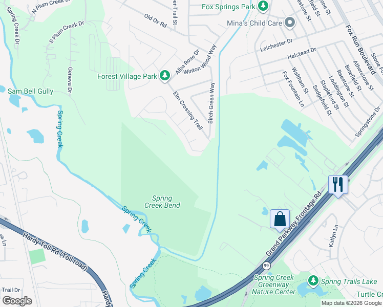 map of restaurants, bars, coffee shops, grocery stores, and more near 2680 Magnolia Fair Way in Spring