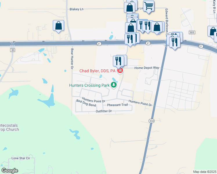 map of restaurants, bars, coffee shops, grocery stores, and more near 103 Wildcat Drive in Bastrop