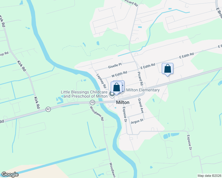 map of restaurants, bars, coffee shops, grocery stores, and more near 314 West Milton Avenue in Laf Parish