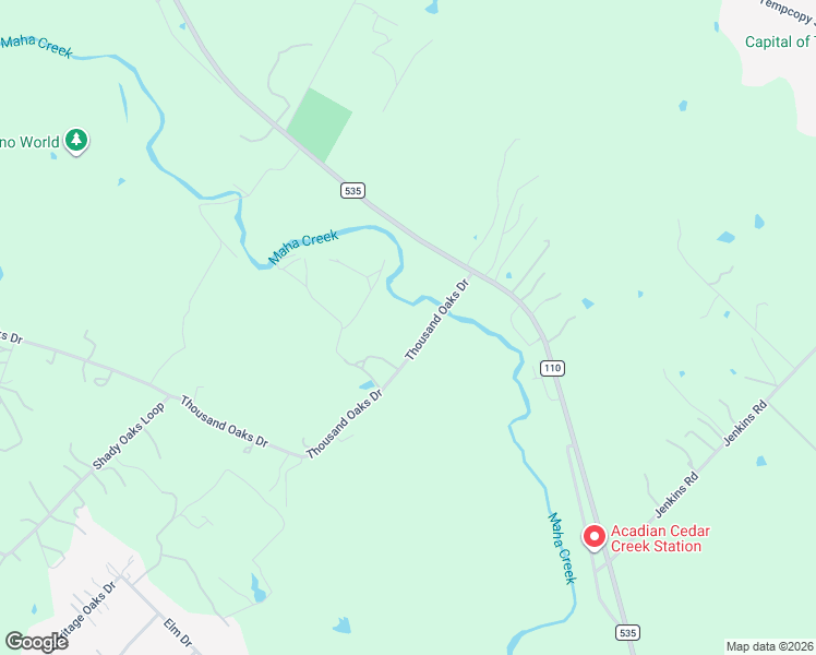map of restaurants, bars, coffee shops, grocery stores, and more near 148 Thousand Oaks Drive in Cedar Creek