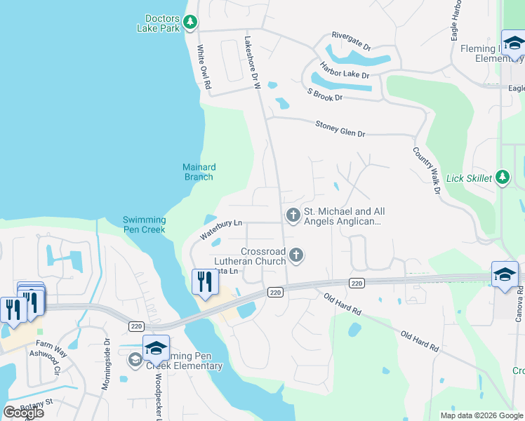 map of restaurants, bars, coffee shops, grocery stores, and more near 1761 Waterbury Lane in Orange Park
