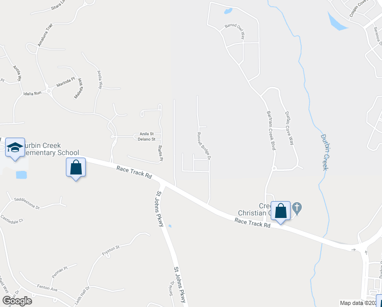 map of restaurants, bars, coffee shops, grocery stores, and more near 15156 Rocky Shoals Road in Jacksonville