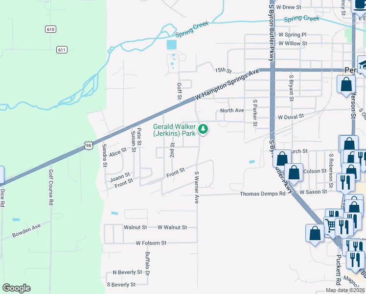 map of restaurants, bars, coffee shops, grocery stores, and more near 411 3rd Street in Perry
