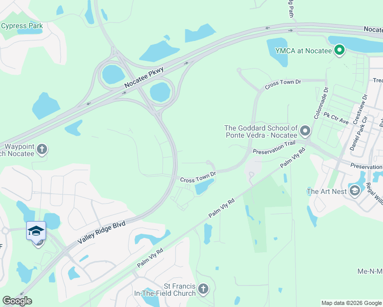 map of restaurants, bars, coffee shops, grocery stores, and more near 1770 Valley Ridge Boulevard in Jacksonville