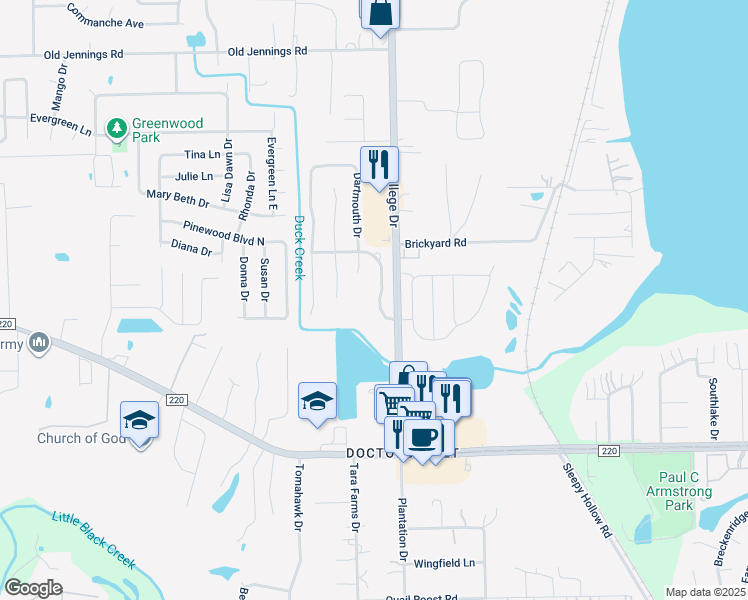 map of restaurants, bars, coffee shops, grocery stores, and more near 2850 Southampton Drive in Middleburg