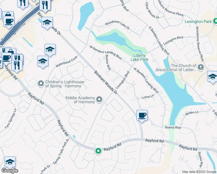 map of restaurants, bars, coffee shops, grocery stores, and more near 3707 Chateau Cove in Spring