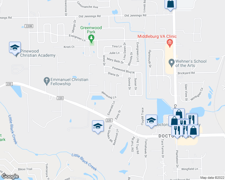 map of restaurants, bars, coffee shops, grocery stores, and more near 1547 Irishwood Court in Middleburg