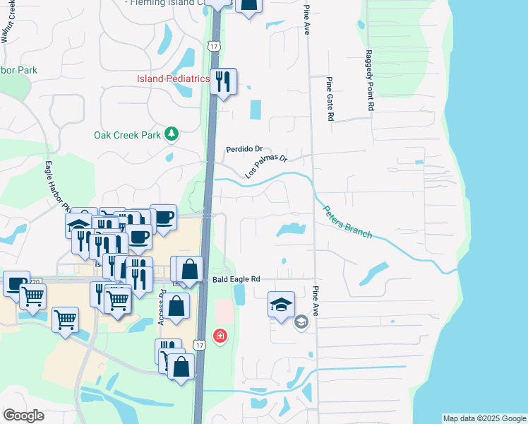 map of restaurants, bars, coffee shops, grocery stores, and more near 440 Pine Eagle Drive in Fleming Island