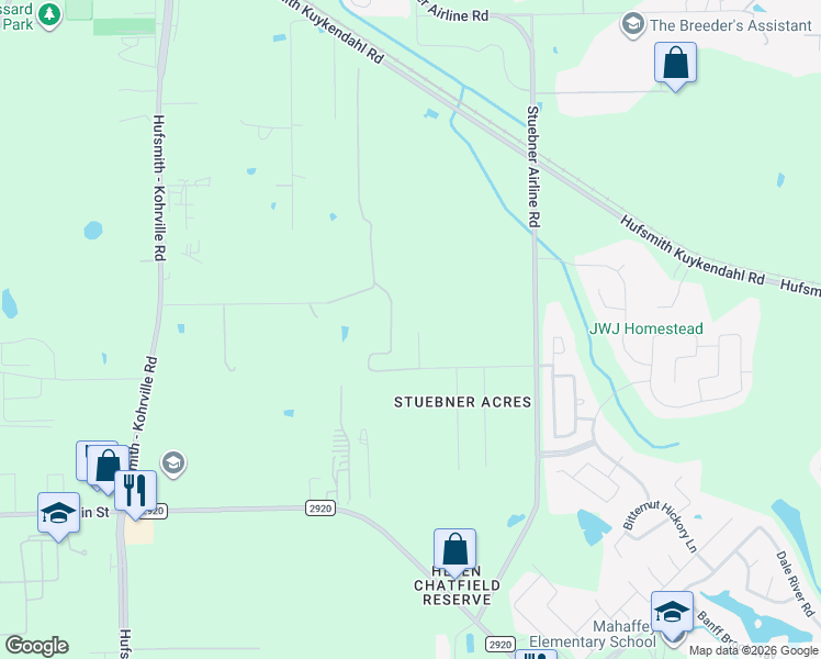map of restaurants, bars, coffee shops, grocery stores, and more near 10602 Ward Road in Tomball