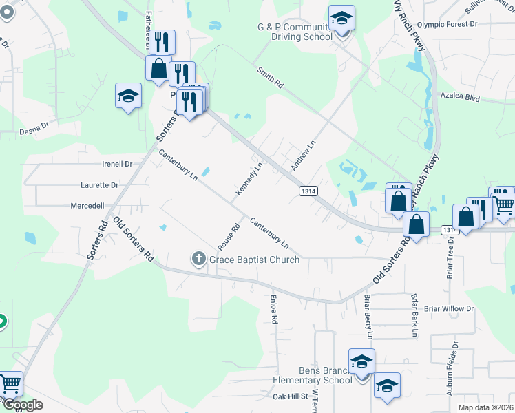 map of restaurants, bars, coffee shops, grocery stores, and more near 23799 South Owens Road in Porter