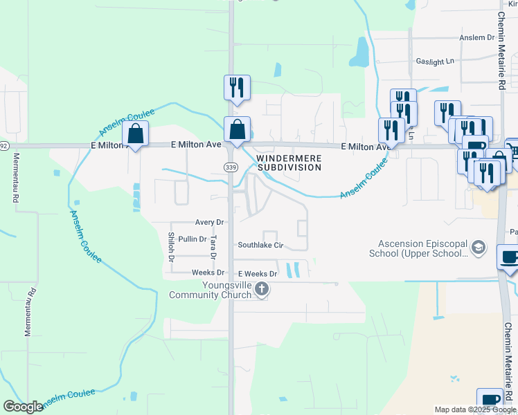 map of restaurants, bars, coffee shops, grocery stores, and more near 112 Lakeshore Drive in Youngsville