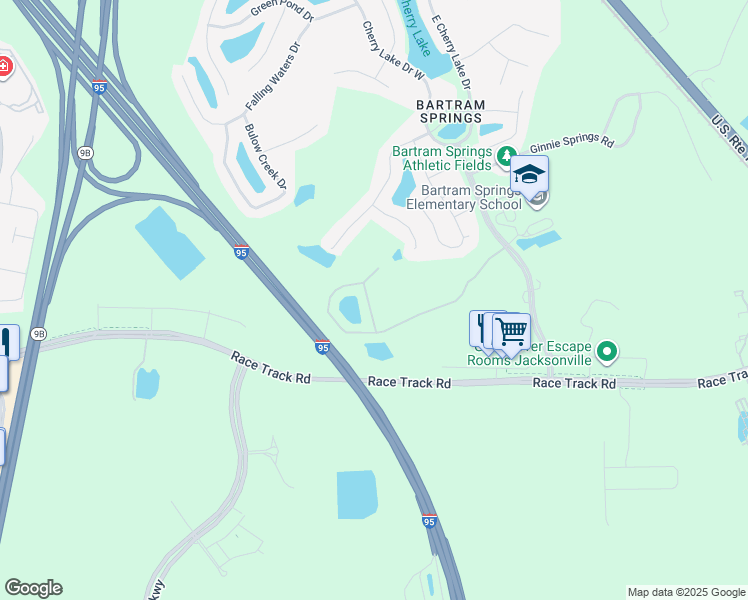 map of restaurants, bars, coffee shops, grocery stores, and more near 14897 Bartram Village Lane in Jacksonville
