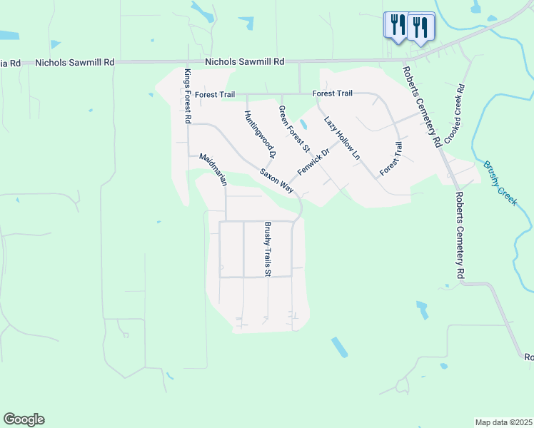 map of restaurants, bars, coffee shops, grocery stores, and more near 23319 Maid Marion Court in Hockley