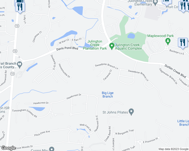 map of restaurants, bars, coffee shops, grocery stores, and more near 628 Sweetwater Branch Lane in Saint Johns