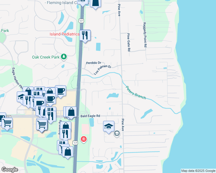 map of restaurants, bars, coffee shops, grocery stores, and more near 429 San Clementi Drive in Orange Park