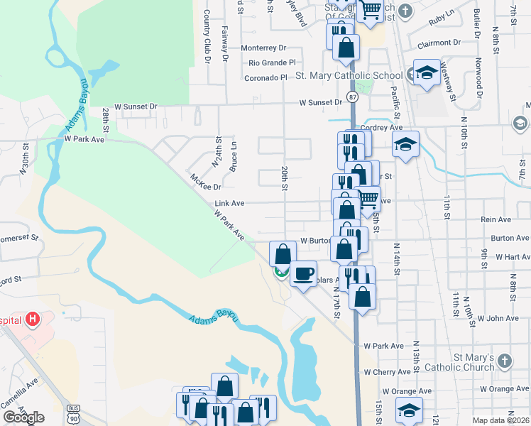 map of restaurants, bars, coffee shops, grocery stores, and more near 2109 Link Avenue in Orange
