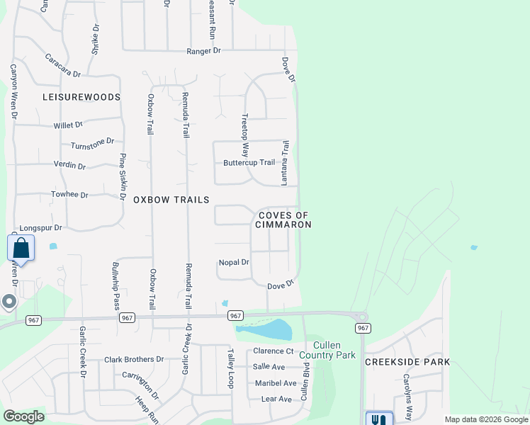 map of restaurants, bars, coffee shops, grocery stores, and more near 106 Clover Leaf Cove in Buda