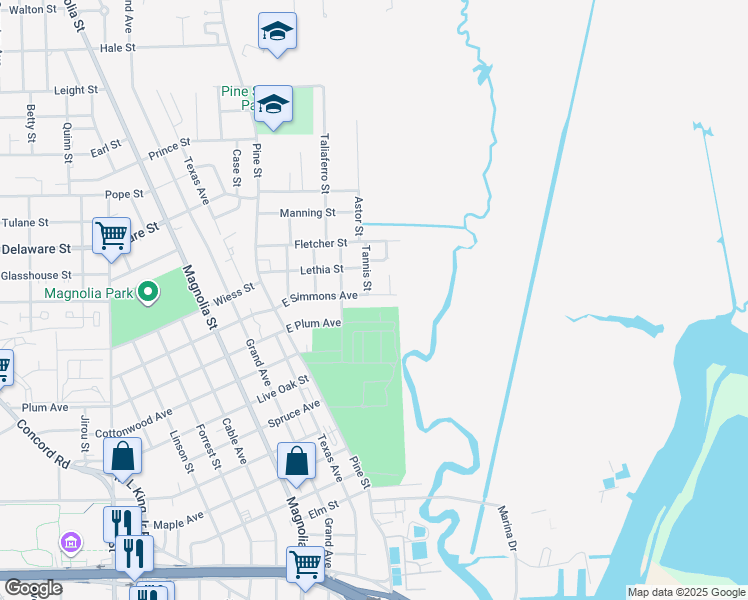 map of restaurants, bars, coffee shops, grocery stores, and more near 530 East Simmons Avenue in Beaumont