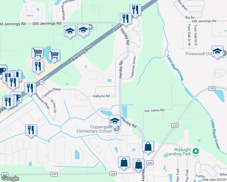 map of restaurants, bars, coffee shops, grocery stores, and more near 3544 Talisman Drive in Middleburg