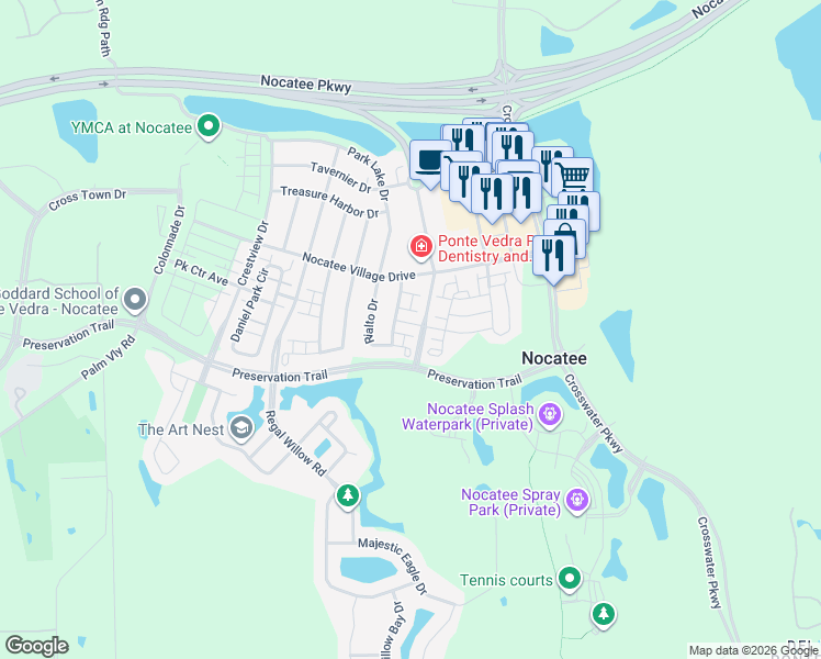 map of restaurants, bars, coffee shops, grocery stores, and more near 37 Rinaldo Way in Ponte Vedra Beach