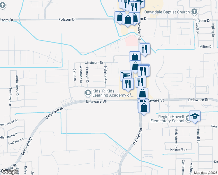 map of restaurants, bars, coffee shops, grocery stores, and more near 6235 Gracemount Lane in Beaumont