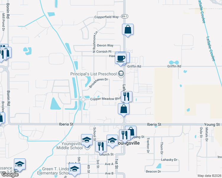 map of restaurants, bars, coffee shops, grocery stores, and more near 305 Brookhaven Drive in Youngsville