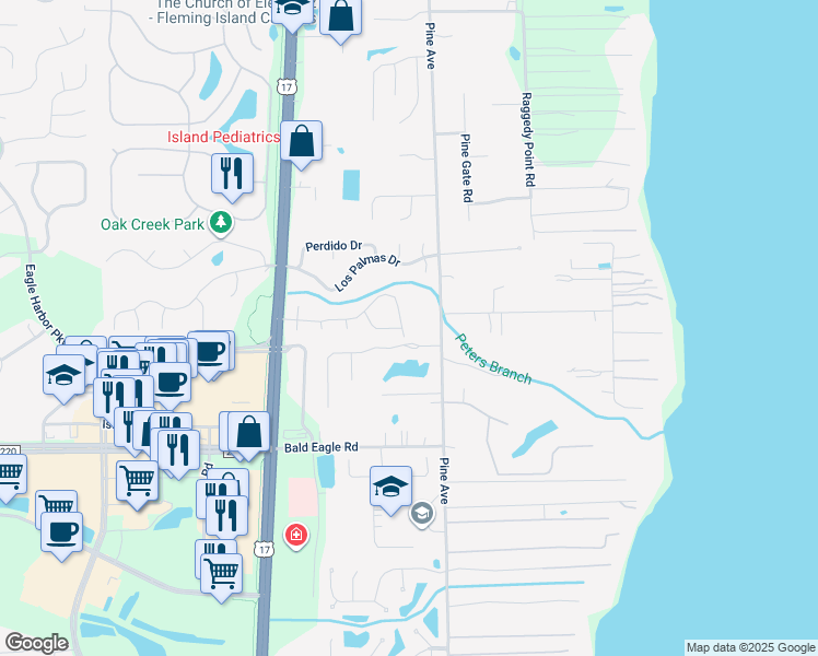 map of restaurants, bars, coffee shops, grocery stores, and more near 429 San Clementi Drive in Orange Park