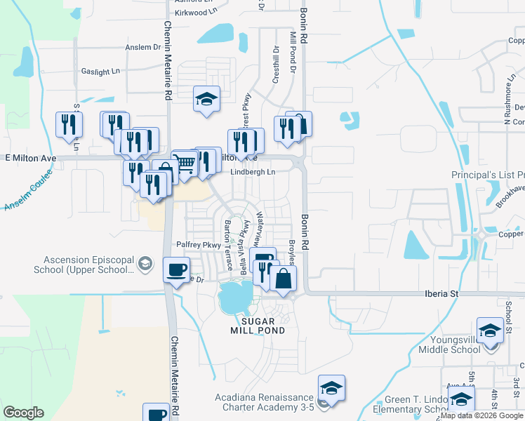 map of restaurants, bars, coffee shops, grocery stores, and more near 301 Palfrey Parkway in Youngsville