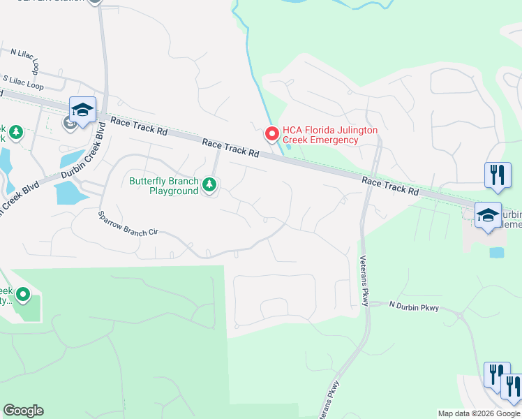 map of restaurants, bars, coffee shops, grocery stores, and more near 4044 Lonicera Loop in Jacksonville