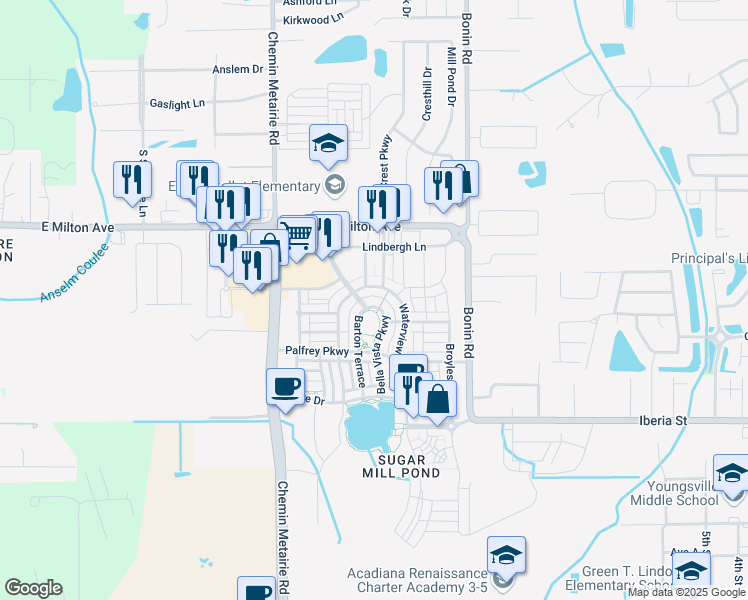 map of restaurants, bars, coffee shops, grocery stores, and more near 310 Bella Vista Parkway in Youngsville