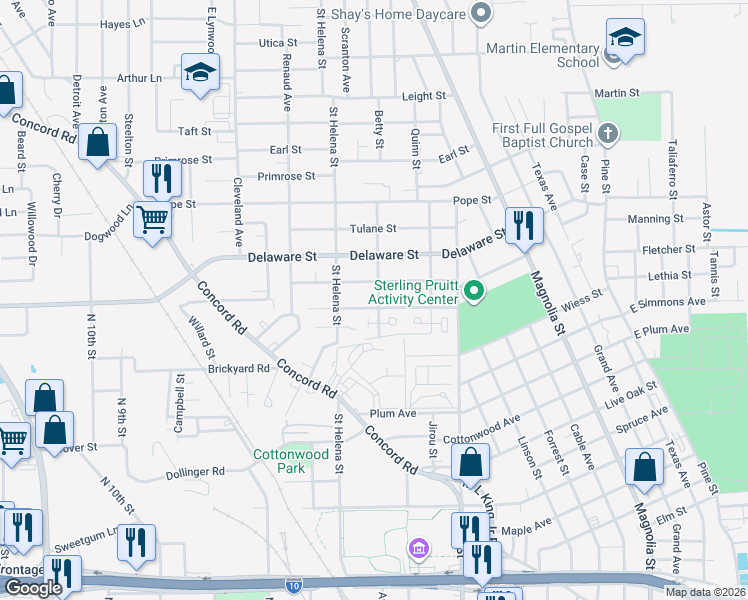 map of restaurants, bars, coffee shops, grocery stores, and more near 1910 Regent Street in Beaumont