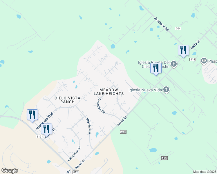 map of restaurants, bars, coffee shops, grocery stores, and more near 187 Lakeside Circle in Del Valle
