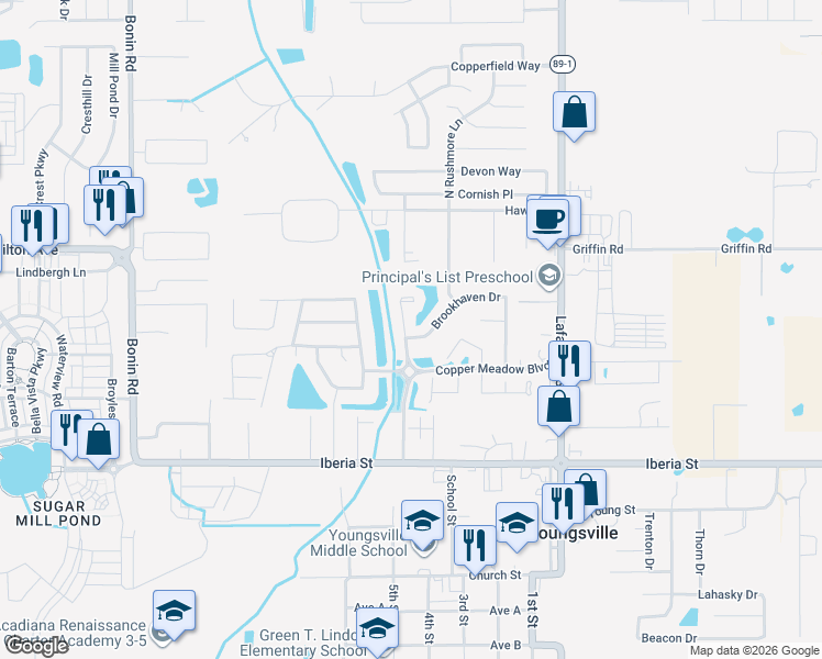 map of restaurants, bars, coffee shops, grocery stores, and more near 109 Fountain View Drive in Youngsville