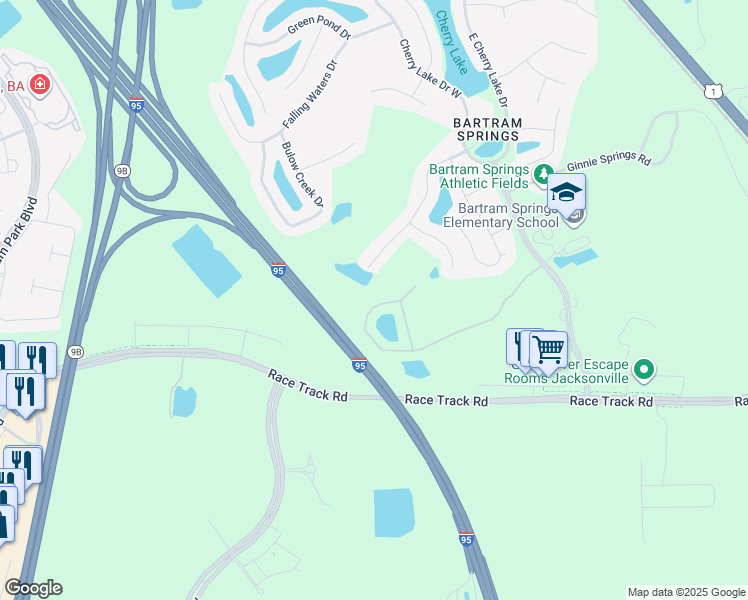 map of restaurants, bars, coffee shops, grocery stores, and more near 5958 Bartram Village Drive in Jacksonville